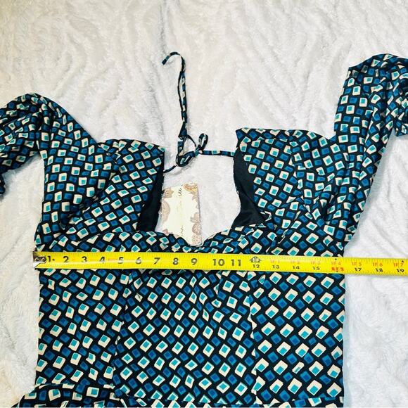 Band of the Free Size M Teal Diamond Mini Dress Skater Boho Gypsy Skater Coastal - Picture 10 of 12